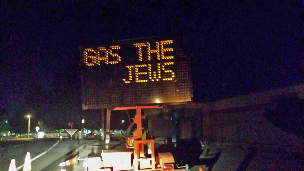 Electronic Road Construction Sign in Agoura, CA Reads &quot;Gas the Jews&quot;