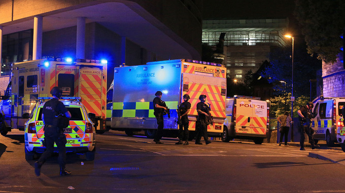 Scene outside the Manchester Arena following the terrorist attack on May 22, 2017