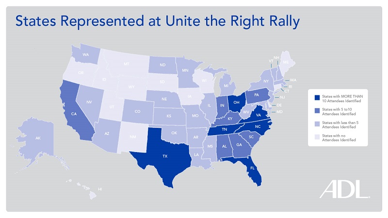 States Represented at Unite the Right