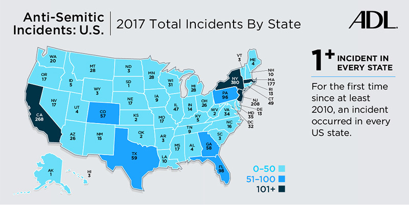 2017 Audit of Anti-Semitic Incidents: Total Incidents by State