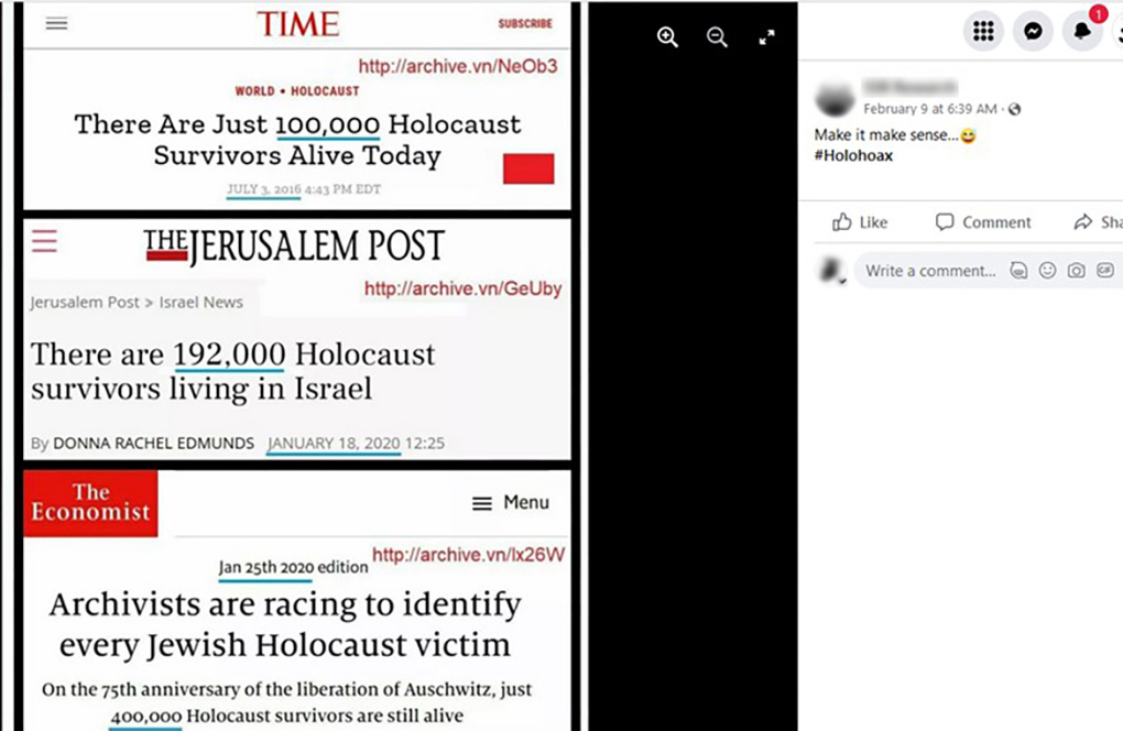 Example of holocaust denial content on Facebook