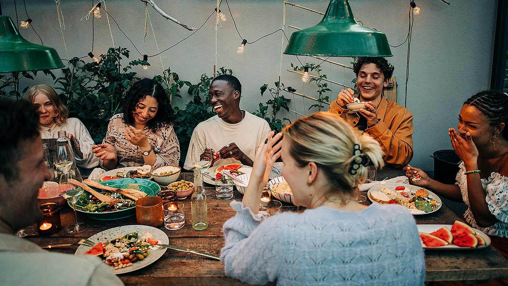 cheerful gathering at a dinner table