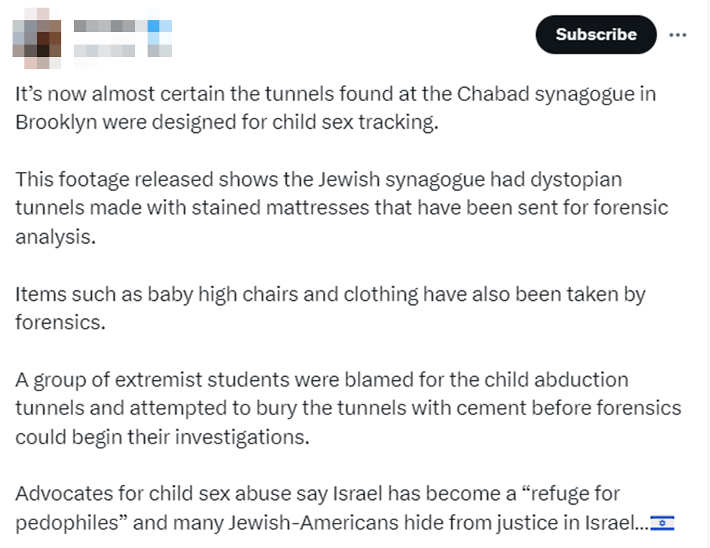 Tunnel Discovered Under Chabad Headquarters Sparks Antisemitic Firestorm Online