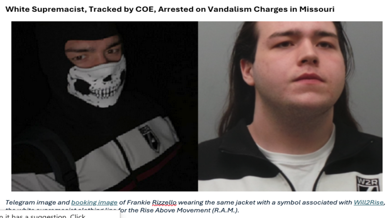 White Supremacist, Tracked by COE, Arrested on Vandalism Charges in Missouri