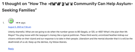 Figure 3. Anti-immigrant comment on a community website in suburban Massachusetts.