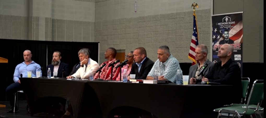 Speakers sit on panel at the JP Conference, 6/30/2024. Source: Rumble