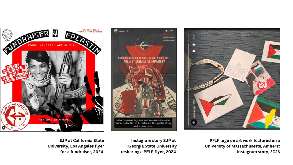 Social media posts by SJP chapters promoting the PFLP