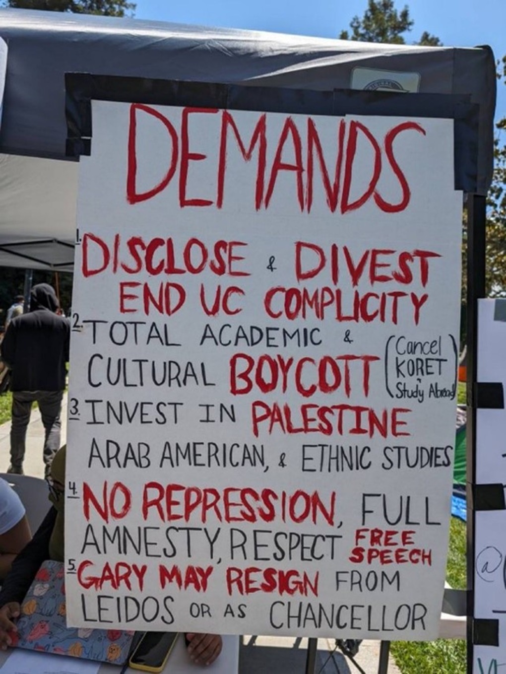 A screenshot of demands from the UC Davis encampment.