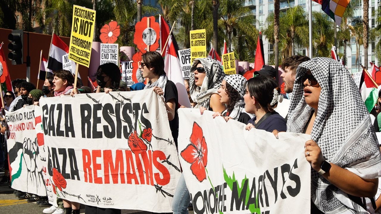 Anti-Israel protesters demonstrate in Los Angeles, CA, on October 5, 2024, in celebration of the one-year anniversary of Hamas’s October 7, 2023, attack on Israel. (source: Instagram)