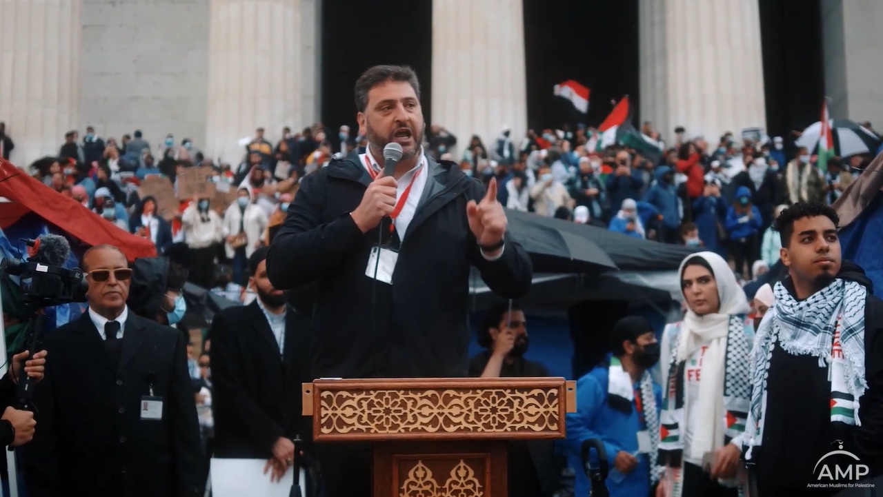 This 2021 AMP mashup video shows AMP Executive Director Dr. Osama Abuirshaid at a protest in Washington, D.C., standing alongside Within Our Lifetime (WOL) leaders Nerdeen Kiswani and Abdullah Akl.