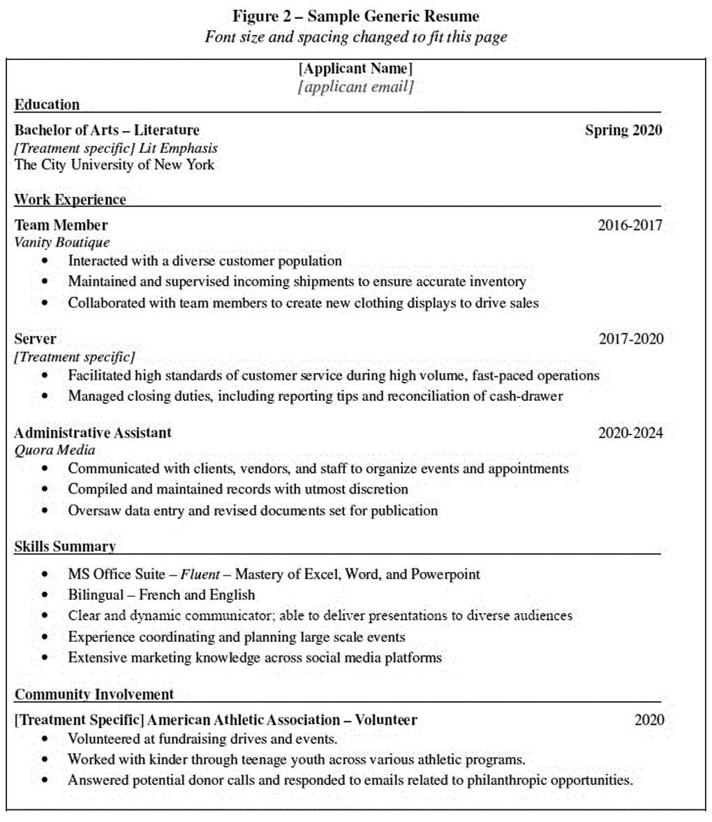 Examination of Differential Treatments  -- Sample Resume