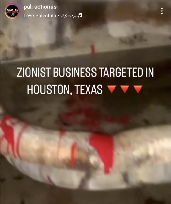 Unity of Fields celebrates the defacement of a business owned by a Jewish restaurateur in May 2024.