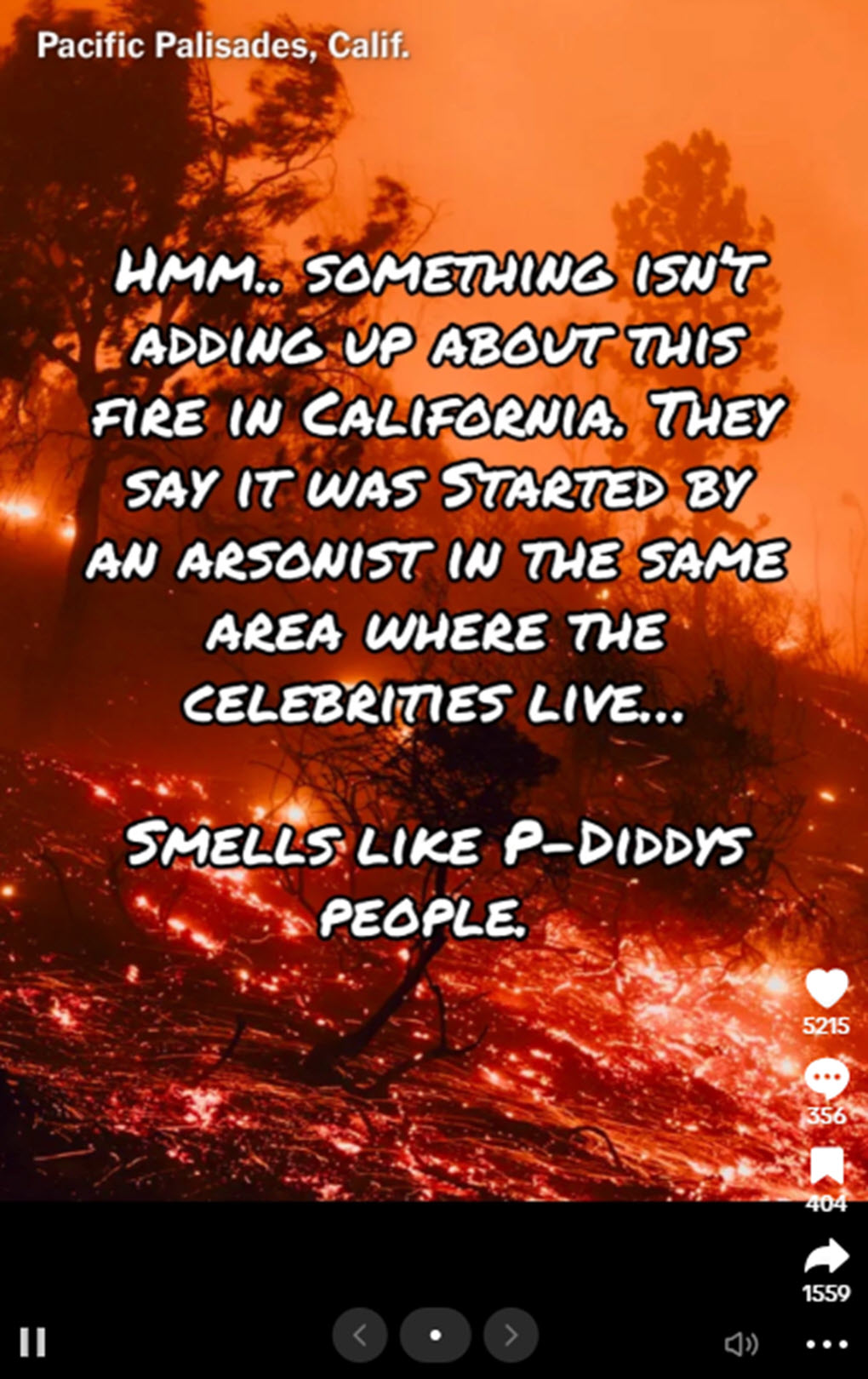 Conspiratorial account suggests associates of Sean ‘Diddy’ Combs are responsible for the fires. Source: TikTok