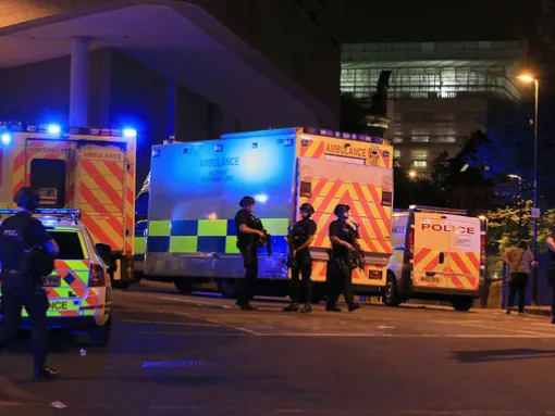 Scene outside the Manchester Arena following the terrorist attack on May 22, 2017