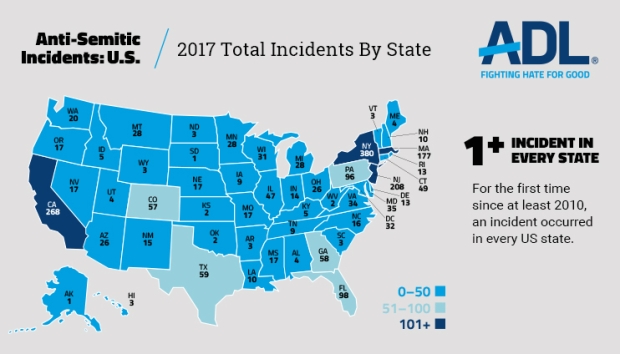 In 2017 there was at least one A/S incident in every state