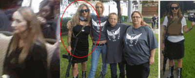 Aimee in the audience at Spencer’s speech, and Aimee conducting armed protests outside the Houston ADL office, and in front of the Houston NAACP